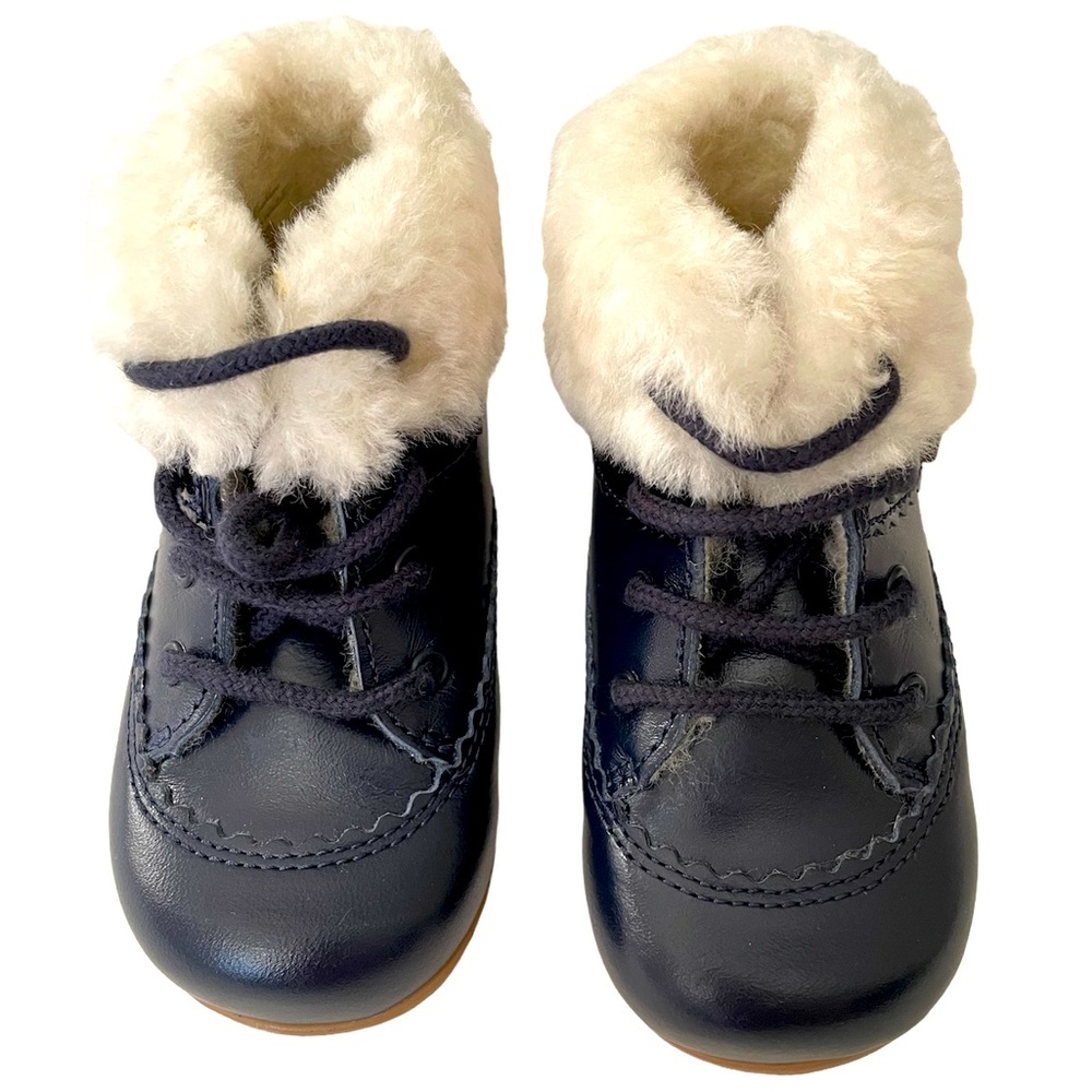 NWT Jacadi Paris baby toddler navy blue genuine leather and real wool boots.